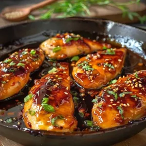 30-Minute Honey Garlic Chicken Breast served on a plate with rice and vegetables.