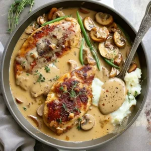 Delicious creamy garlic chicken served with herbs and spices