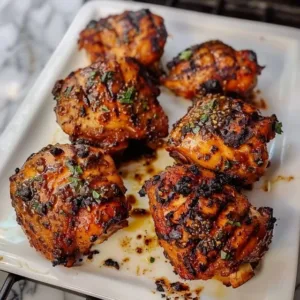 Grilled boneless chicken thighs on a barbecue grill