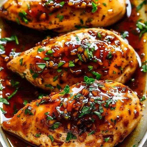Delicious Honey Garlic Chicken Breasts served on a plate with vegetables