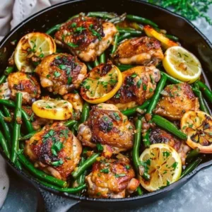 Lemon Garlic Butter Chicken Thighs and Green Beans Skillet