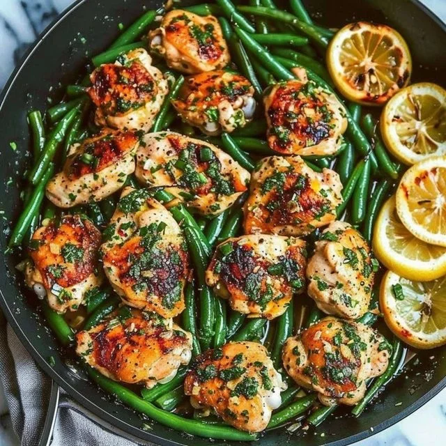Lemon Garlic Butter Chicken Thighs and Green Beans Skillet