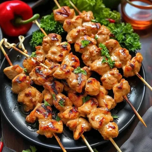 Delicious Bang Bang Chicken Skewers with spicy sauce and grilled perfection