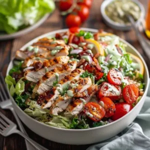 Delicious BLT Chicken Salad with chicken, bacon, lettuce, and tomatoes