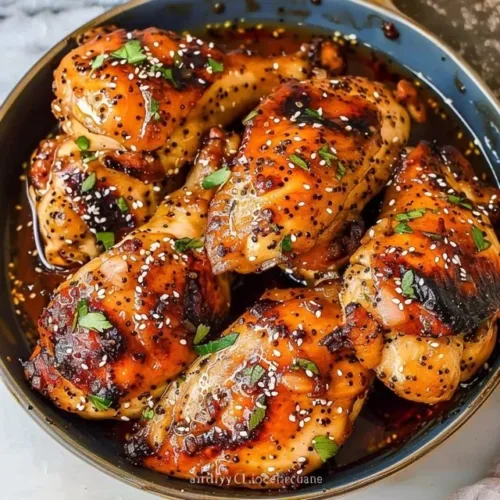 Plate of Brown Sugar Garlic Chicken garnished with green onions