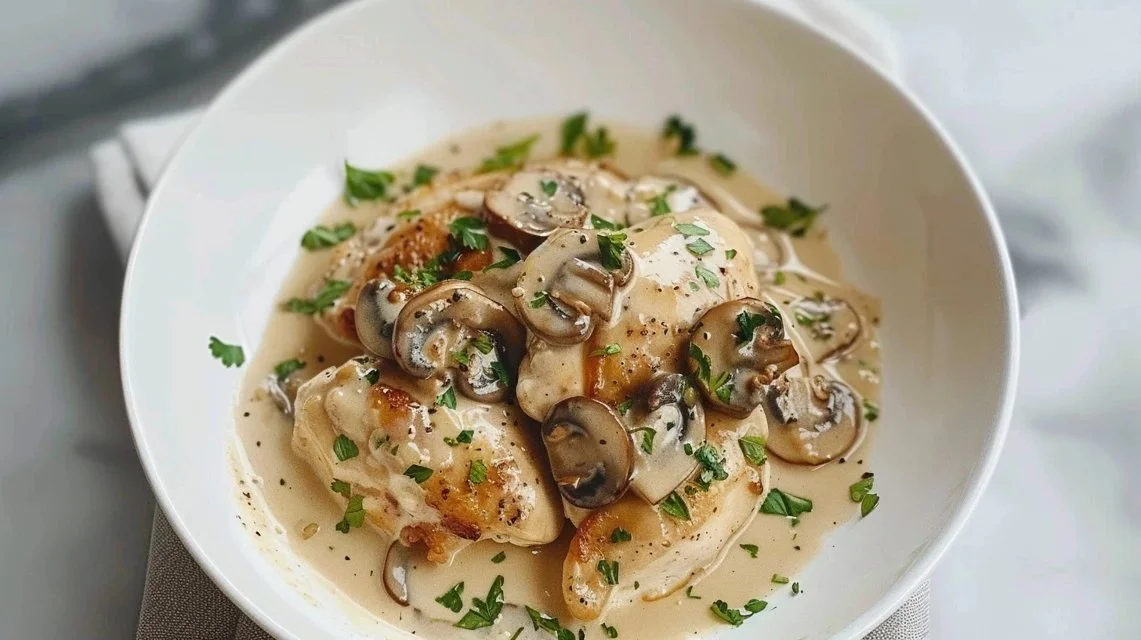 Creamy Garlic Mushroom Chicken Thighs Dinner