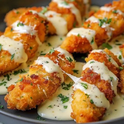 Plate of creamy garlic parmesan chicken garnished with herbs