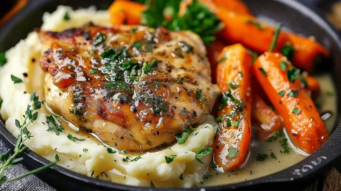 Creamy Herb Chicken with Mashed Potatoes & Glazed Carrots