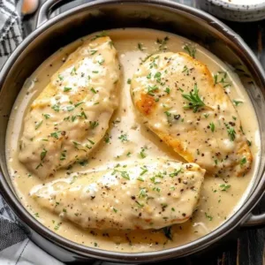 Crockpot Creamy Garlic Parmesan Chicken served on a plate with herbs