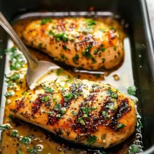 Garlic Butter Baked Chicken Breast served with fresh herbs