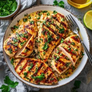 Delicious Garlic Butter Chicken served with herbs and spices
