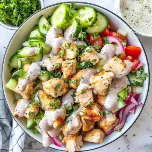 Healthy ranch chicken salad with fresh vegetables and grilled chicken