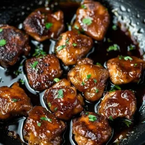 Honey Garlic Boneless Chicken Thighs served on a plate with garnishes.