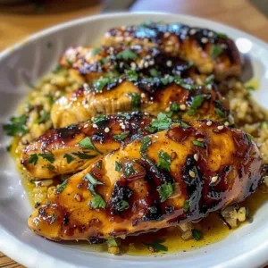 Delicious Honey Garlic Chicken Breasts served with vegetables.