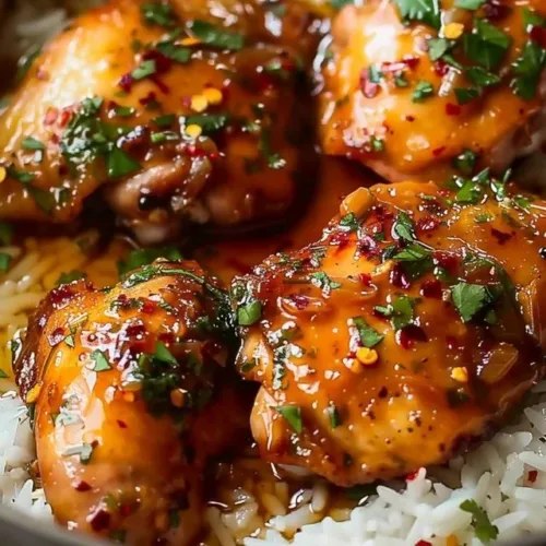 Delicious Honey Garlic Chicken Thighs served with fresh vegetables