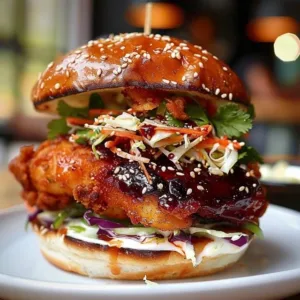 Delicious Korean BBQ chicken sandwich served with fresh toppings