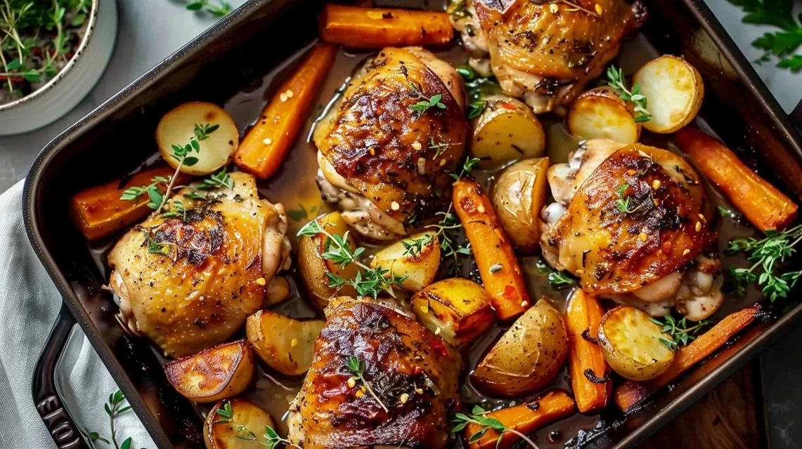 One-Pan Roasted Chicken Thighs with Carrots and Potatoes