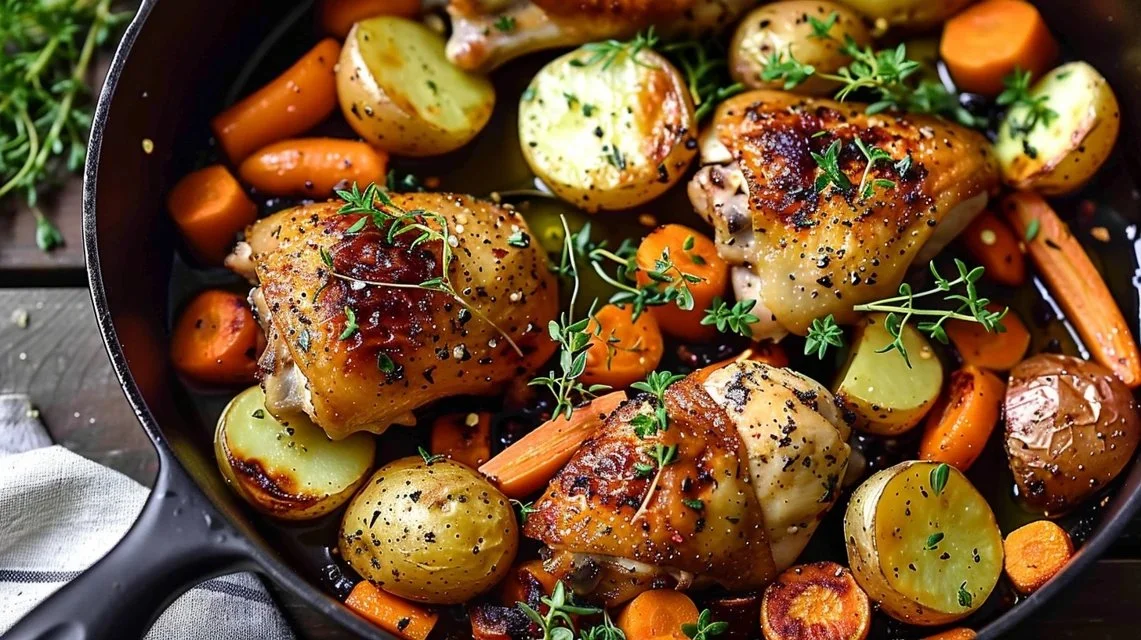 One-Pan Roasted Chicken Thighs with Carrots and Potatoes
