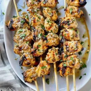 Delicious ranch garlic Parmesan chicken skewers ready to grill