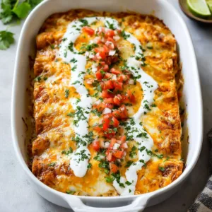 A plate of easy chicken enchiladas topped with cheese and sauce.