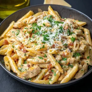 Creamy Chicken Bacon Ranch Pasta with chicken, bacon, and ranch dressing