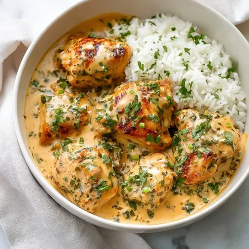 Coconut Lime Chicken dish garnished with lime and fresh herbs