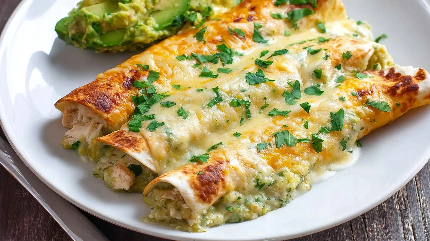 Creamy Green Chicken Enchiladas with Cream Cheese
