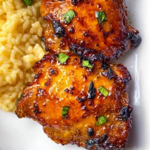 Crispy air fryer skinless chicken thighs on a plate with fresh herbs.
