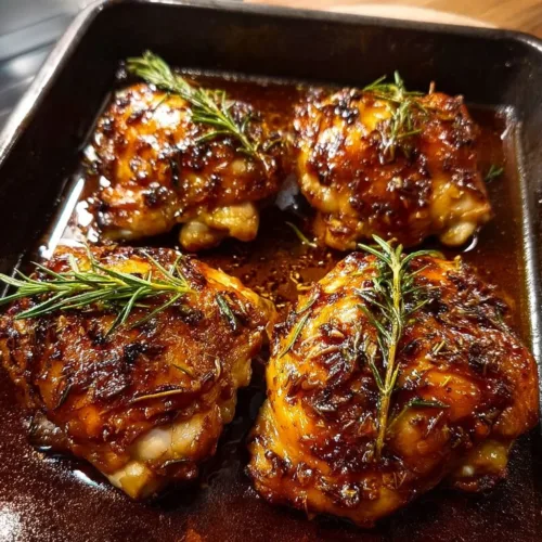 Easy baked boneless chicken thighs served with herbs and spices