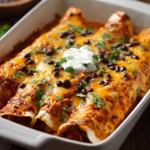 Delicious easy chicken enchiladas ready for a family dinner