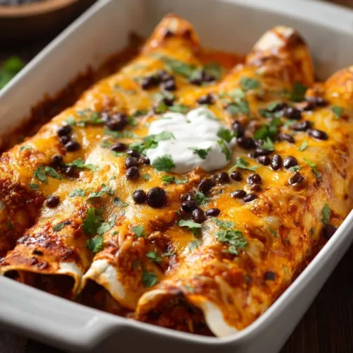 Delicious easy chicken enchiladas ready for a family dinner