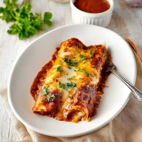 Delicious easy chicken enchiladas served with toppings