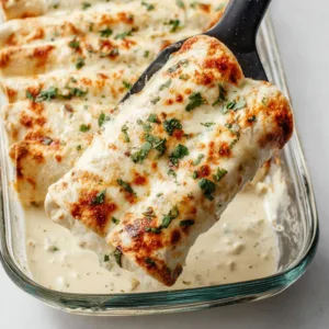 Delicious easy Creamy Chicken Enchiladas ready to serve.