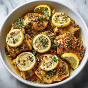 Delicious lemon garlic chicken cooked in a crockpot with fresh herbs.