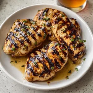 Delicious grilled chicken breast served with vegetables