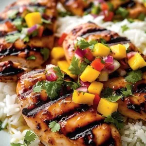 Honey Lime Chicken served with fresh Mango Salsa on a plate