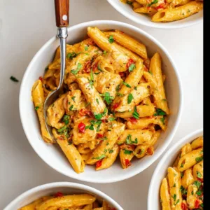 Rich Creamy Marry Me Chicken Pasta garnished with herbs and served in a bowl