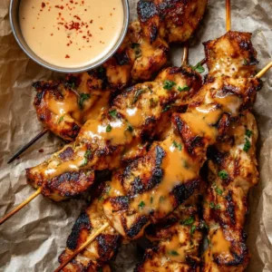 Grilled Bang Bang Chicken Skewers served on a platter with dipping sauce