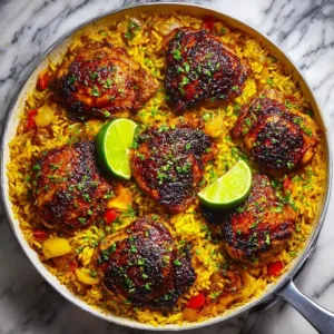 Delicious caramelized chicken thighs served over a bed of rice.
