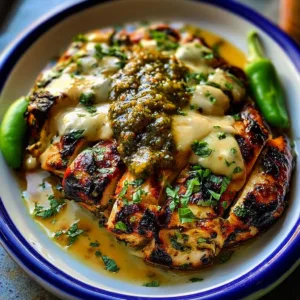 Cheesy Grilled Salsa Verde Chicken topped with Pepper Jack cheese