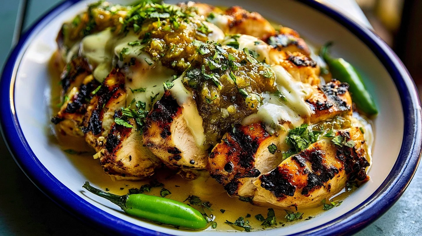 Cheesy Grilled Salsa Verde Pepper Jack Chicken