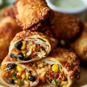 Crispy Chicken Egg Rolls filled with savory chicken and vegetables