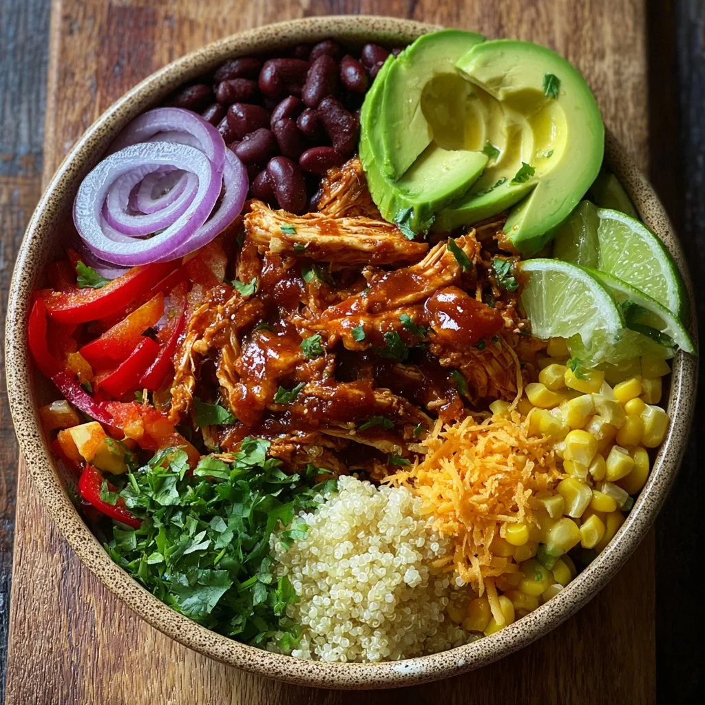 Delicious Chicken Enchilada Bowls topped with cheese and fresh ingredients