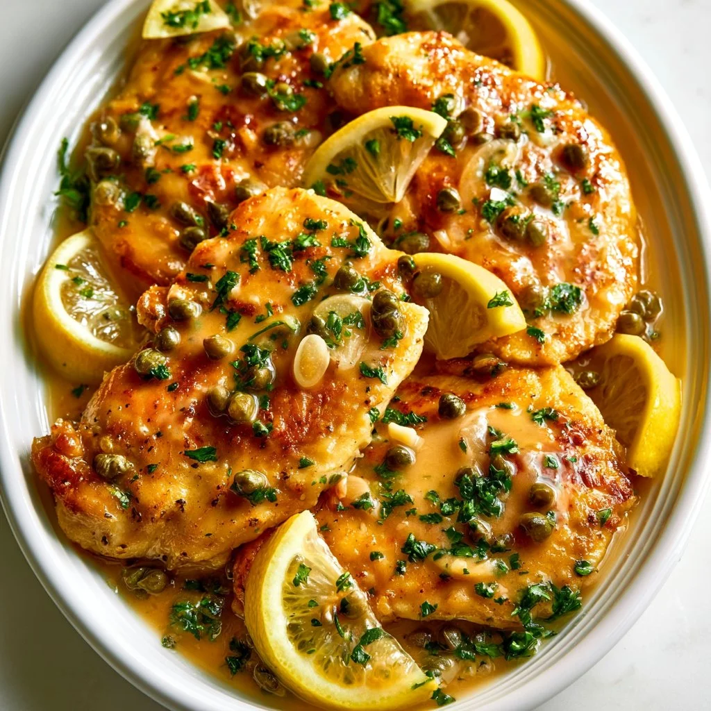 Delicious Chicken Piccata served with lemon and capers