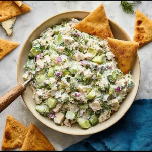 Creamy Tzatziki Chicken Salad with fresh herbs and vegetables
