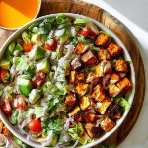 Crispy Buffalo Chicken Salad served in a bowl with fresh ingredients