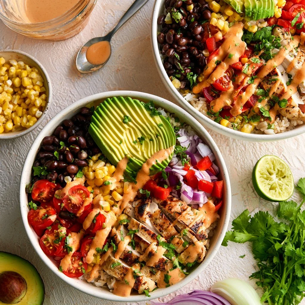 Delicious Southwest Chicken Bowl with grilled chicken, vegetables, and spices