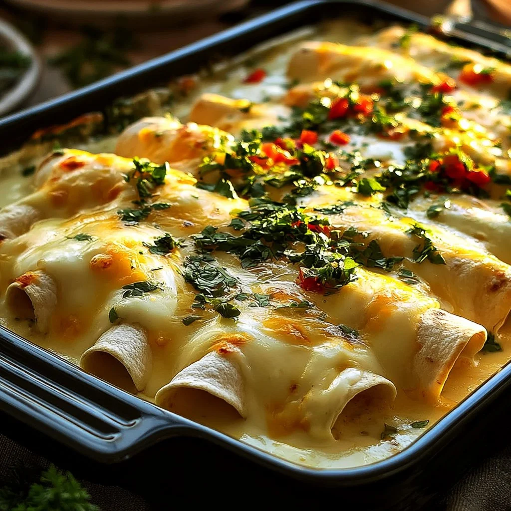 Deliciously Creamy White Chicken Enchiladas