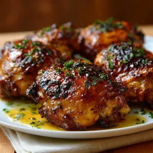 Juicy and flavorful baked chicken thighs on a plate