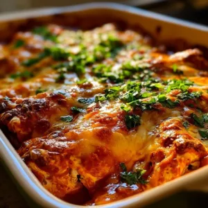 Plate of easy chicken enchiladas topped with cheese and cilantro